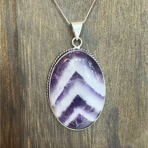 Natural Chevron Amethyst Sterling Silver Pendant Necklace (20”)